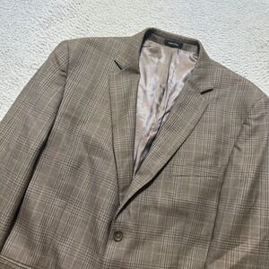 Pronto Uomo Platinum Men's Blazer 46 Regular Brown Plaid Wool Suit‎ Jacket